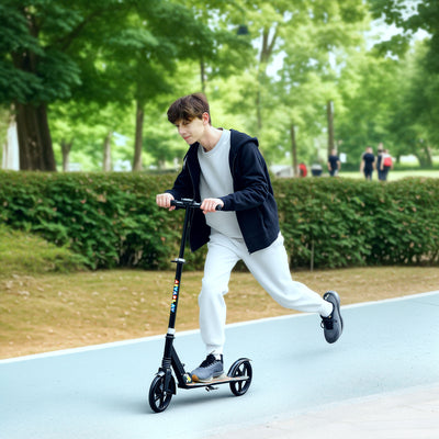 AIYAPLAY Foldable Kids Scooter with Adjustable Handlebar, 200mm Big Wheel, Rear Fender Brake, Gift for Ages 6-12 Years, Black 