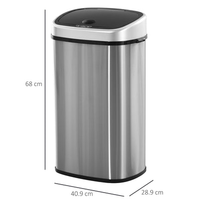 HOMCOM Stainless Steel Kitchen Sensor Dustbin Automatic Touchless Rubbish Garbage Waste Bin 58L Silver 