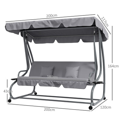 Outsunny Three-Person garden Swing Chair, with Adjustable Canopy - Light Grey 