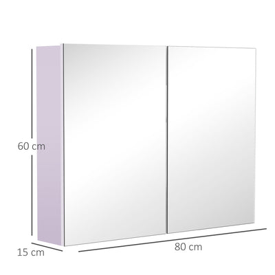 HOMCOM Double Door Wall Mounted Glass Mirror Cabinet Modern Storage Unit Bathroom Shelf Organiser Waterproof Wooden Frame 80Wx15Dx60H(cm) 