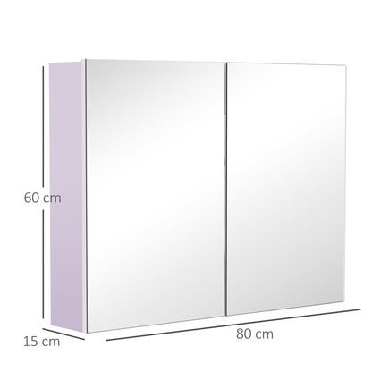 HOMCOM Double Door Wall Mounted Glass Mirror Cabinet Modern Storage Unit Bathroom Shelf Organiser Waterproof Wooden Frame 80Wx15Dx60H(cm) 
