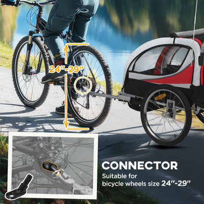 HOMCOM Baby Bike Trailer, Child Bicycle Trailer with 5 Point Harness, Steel Frame, Reflectors, Safety Flag, Hitch Coupler, Red 