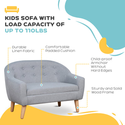 HOMCOM Children's Armchairs Kids Armchair Toddler Chair 2 Seater Wood Frame Mini Sofa for Bedroom Playroom Grey 