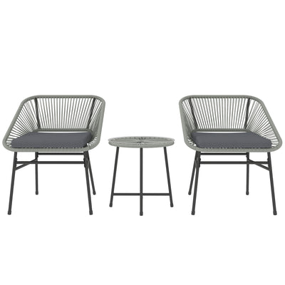 Outsunny 3 Pieces Rattan Bistro Set, Wicker Small Garden Table and Chairs Set with Cushions and Glass Top Coffee Table, Bistro Garden Furniture Set for Outdoor, Patio, Balcony, Light Grey 