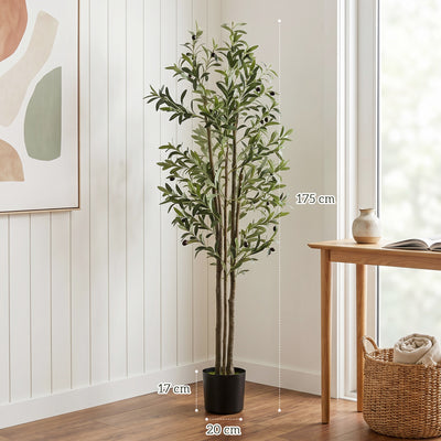 HOMCOM Decorative Artificial Plant, 175 cm Silk Olive Tree with 787 Leaves in Cement Pot, Fake Plant
