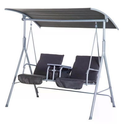 Outsunny Steel Frame 2-Seater  Swing Chair w/ Table Grey 