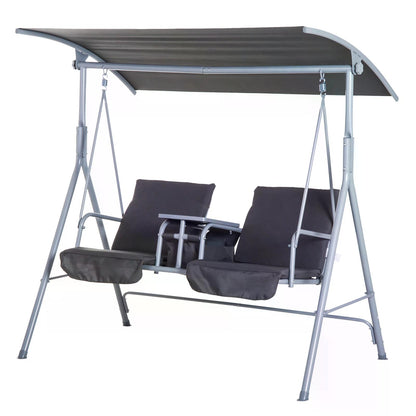 Outsunny Steel Frame 2-Seater  Swing Chair w/ Table Grey 