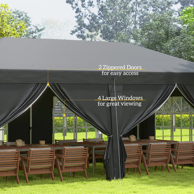 Outsunny 3 x 6 m Pop Up Gazebo with Sides and Windows, Height Adjustable Wedding Camping Party Tent Canopy Marquee with Storage Bag for Garden, Event, Black 