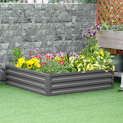 Outsunny 432L Square Raised Garden Bed Box Steel Frame for Vegetables, Flowers and Herbs, 120 x 120 x 30cm, Light Grey 