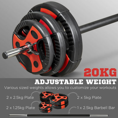 SPORTNOW 20kg Adjustable Barbell Weights Set for Home Gym, Strength Training 
