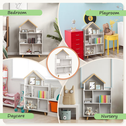 ZONEKIZ Three-Tier Toy Storage Shelf, Kids Bookcase, with Six Cubes, for Playroom, Bedroom - White 