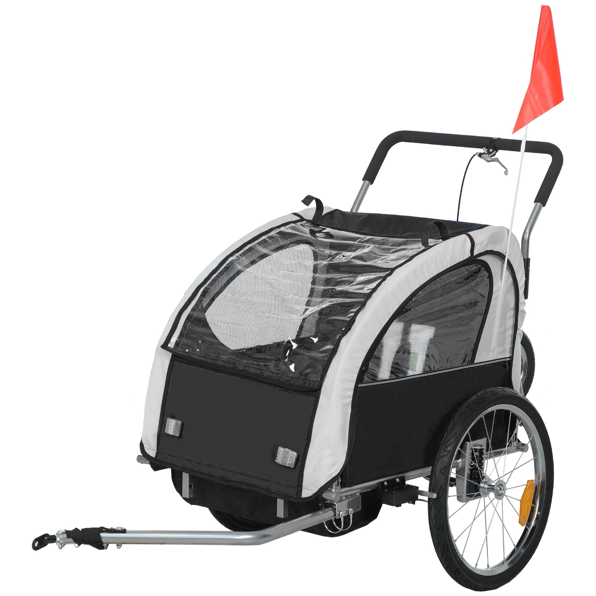 HOMCOM 2 Seat Bike Trailer with 5 Point Harness, Baby Bike Stroller with Safety Flag, Reflectors, for 18+ Months, Black 