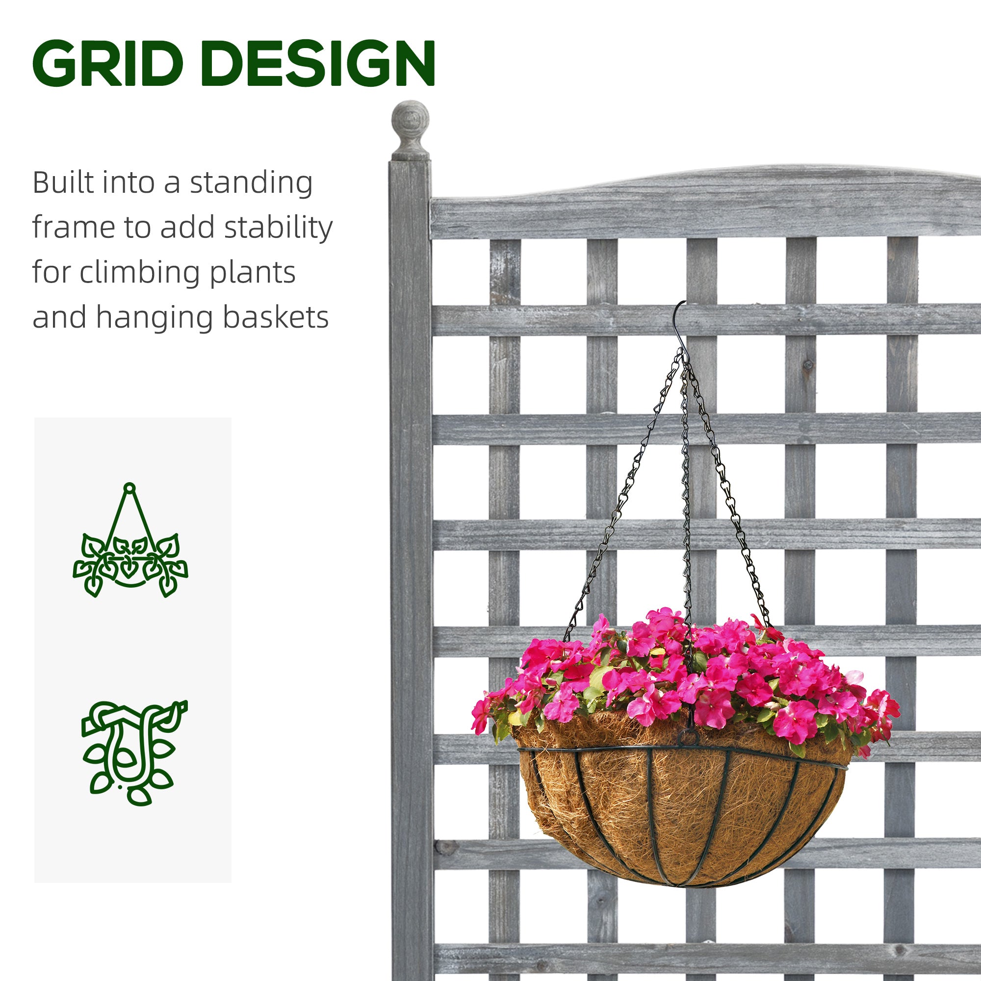 Outsunny Garden Planters with Trellis for Climbing Vines, Wood Raised Beds for Garden, Flower Pot, Indoor Outdoor, Grey 
