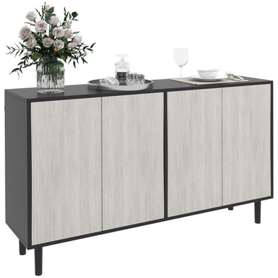 HOMCOM Kitchen Sideboard Storage Cabinet for Living Room with Adjustable Shelves 4 Doors and Pine Wood Legs Black 