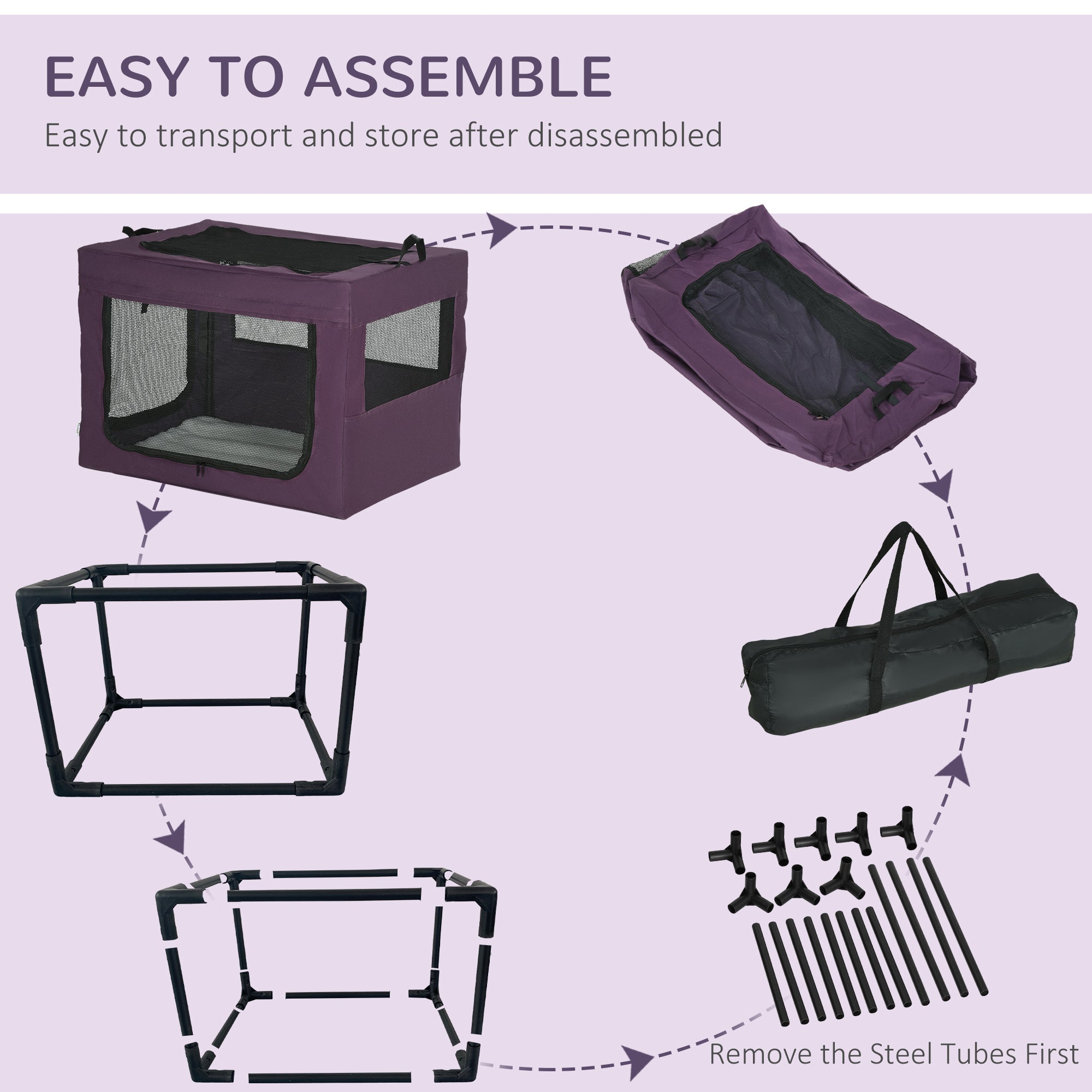 PawHut 80cm Pet Carrier, with Cushion, for Small and Medium Dogs - Purple 