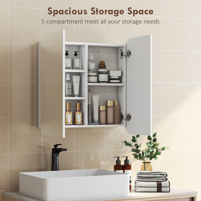 HOMCOM Arched Bathroom Mirror Cabinet with Adjustable Shelves - White 