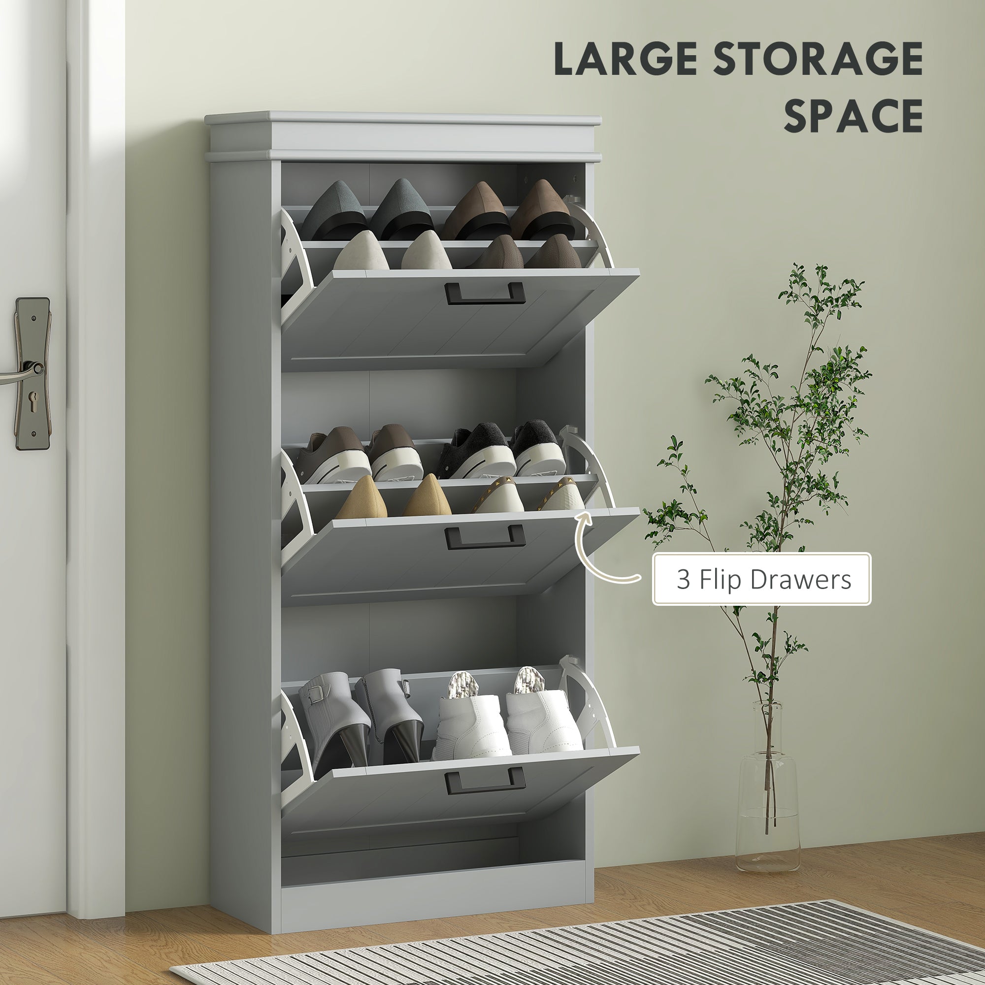 HOMCOM Three-Drawer Minimalistic Shoe Cabinet - Grey 