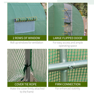 Outsunny Large Polytunnel Walk In Greenhouse, Plant Gardening Tunnel Green House with Metal Hinged Door, Galvanised Steel Frame & Mesh Windows, Green (3 x 2 m) 