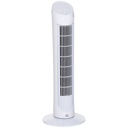 HOMCOM Tower Fan for Bedroom Cooling, 30 Inch Electric 70° Oscillating Fan with 3 Speed Settings, Standing Floor Fan for Home Office Indoor, White 