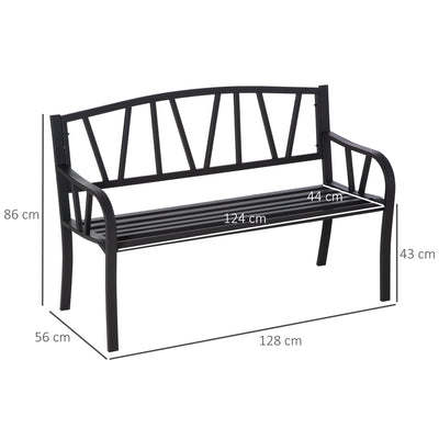 Outsunny 2-Seater Garden Bench Metal Loveseat w/ Decorative Backrest Ergonomic Armrest 