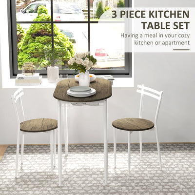 HOMCOM 3-Piece Dining Table and Chairs Set, Oval Kitchen Table with 2 Chairs, with Wire Storage Shelf and Steel Frame, Natural 