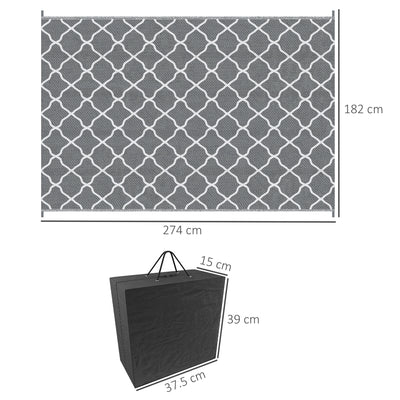 Outsunny Reversible Outdoor Rug with Carry Bag, Waterproof Plastic Straw Mat for Garden, Deck, RV, Picnic, Beach, Camping, 182 x 274cm, Grey 