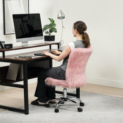 HOMCOM Plush Office Desk Chair, Modern Armless Swivel Vanity Chair with Adjustable Height for Home Office, Bedroom, Living Room, Pink 