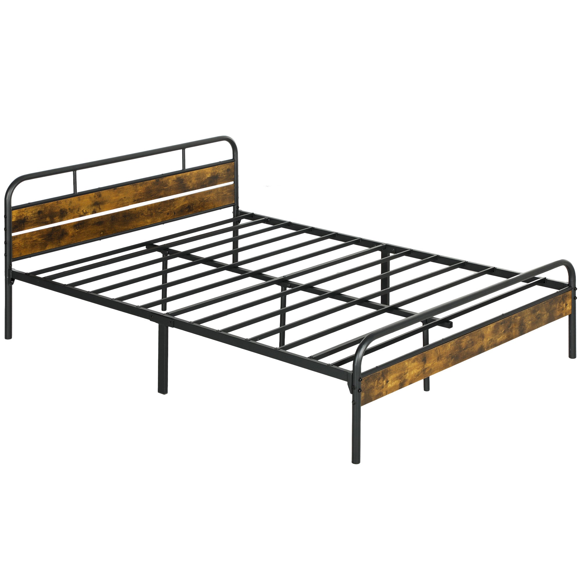 HOMCOM Industrial-Style King Bed Frame - Black/Brown 