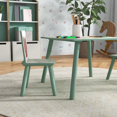 ZONEKIZ Kids Table and Chair Set and Kids Easel with Paper Roll, Storage Baskets, Kids Activity Furniture Set, Green 