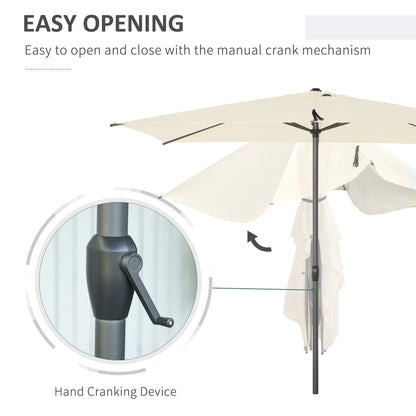 Outsunny 3 x 2m Garden Parasol Umbrella, Outdoor Market Table Umbrella with Aluminium Pole & Crank, Rectangular Tilting Parasol Sun Shade Canopy, Beige 