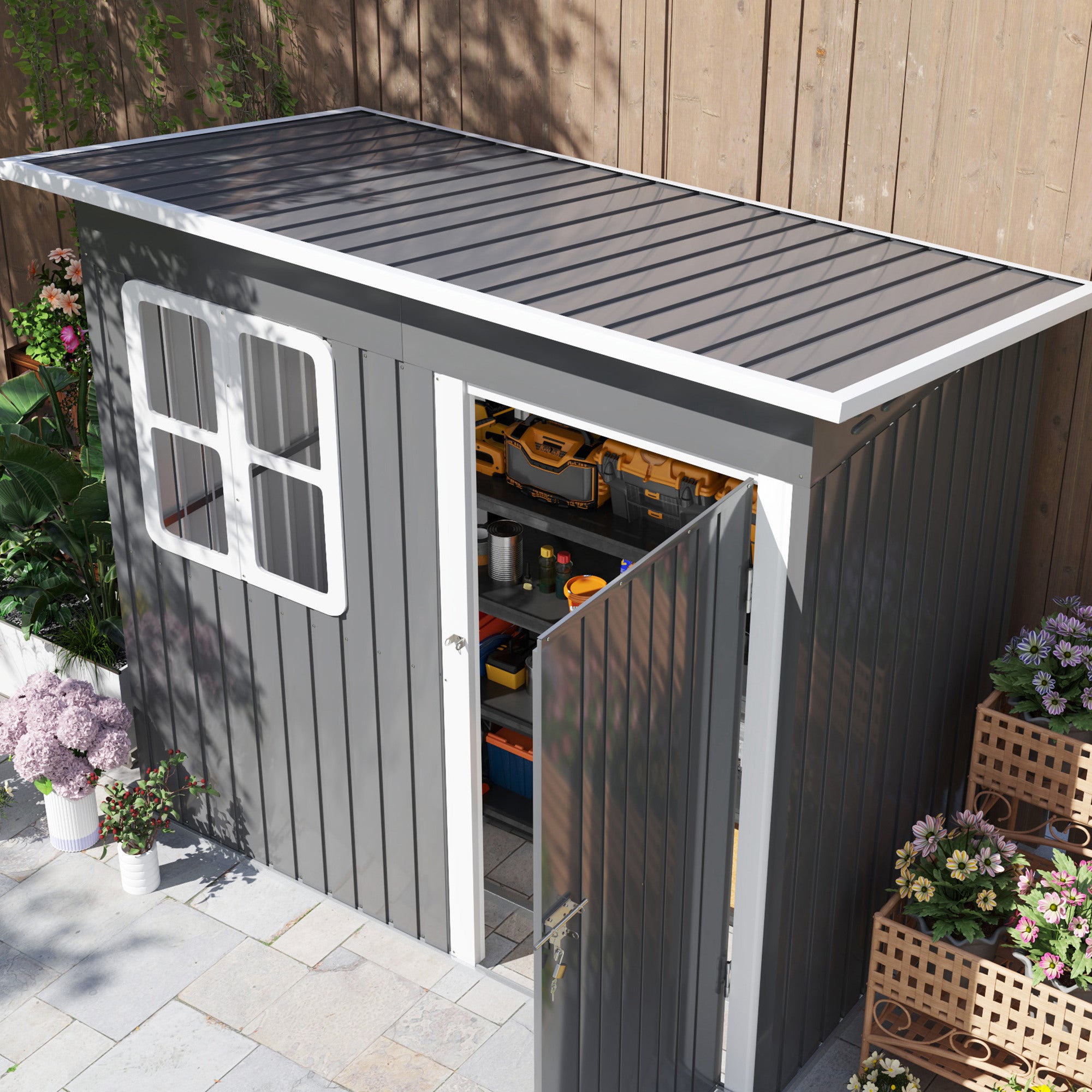 Outsunny 7 x 4ft Galvanised Steel Garden Shed, with Lock and Gloves - Grey