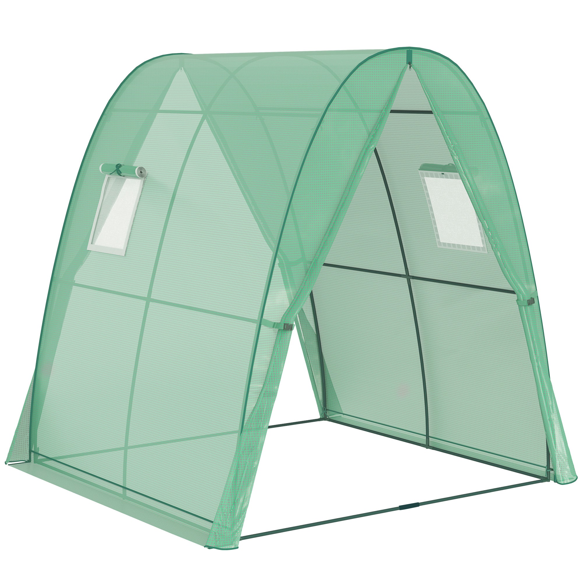 Outsunny Polytunnel Greenhouse with Sandbags, Walk-In Tunnel Green House with 2 Doors and Screen Windows, 1.8 x 1.8 x 2m, Green 