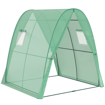 Outsunny Polytunnel Greenhouse with Sandbags, Walk-In Tunnel Green House with 2 Doors and Screen Windows, 1.8 x 1.8 x 2m, Green 