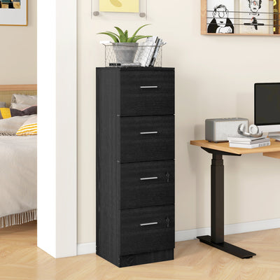 HOMCOM Four-Drawer Lockable Filing Cabinet - Black Wood Effect 