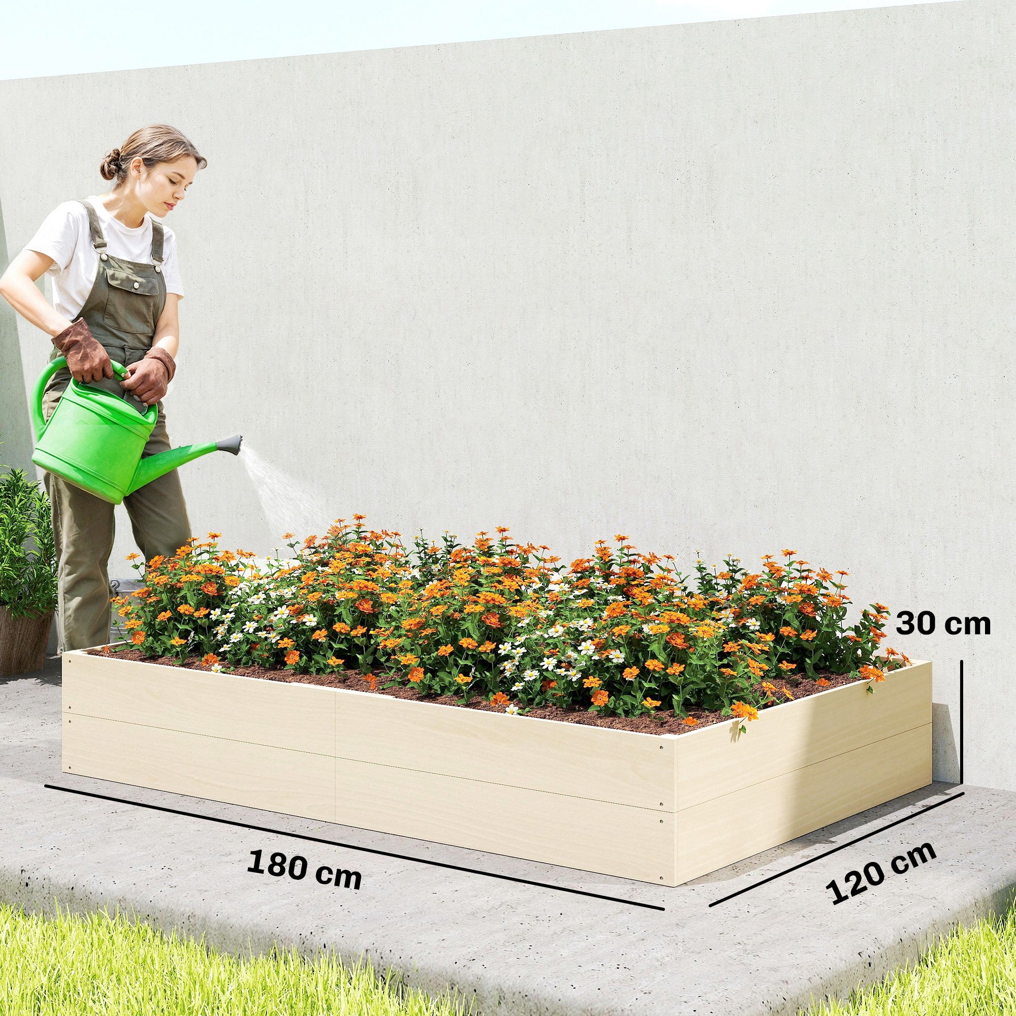 Outsunny Wooden Raised Bed for Garden, 620L Extra Large Raised Garden Bed with Open Bottom, Outdoor Elevated Planter Box 