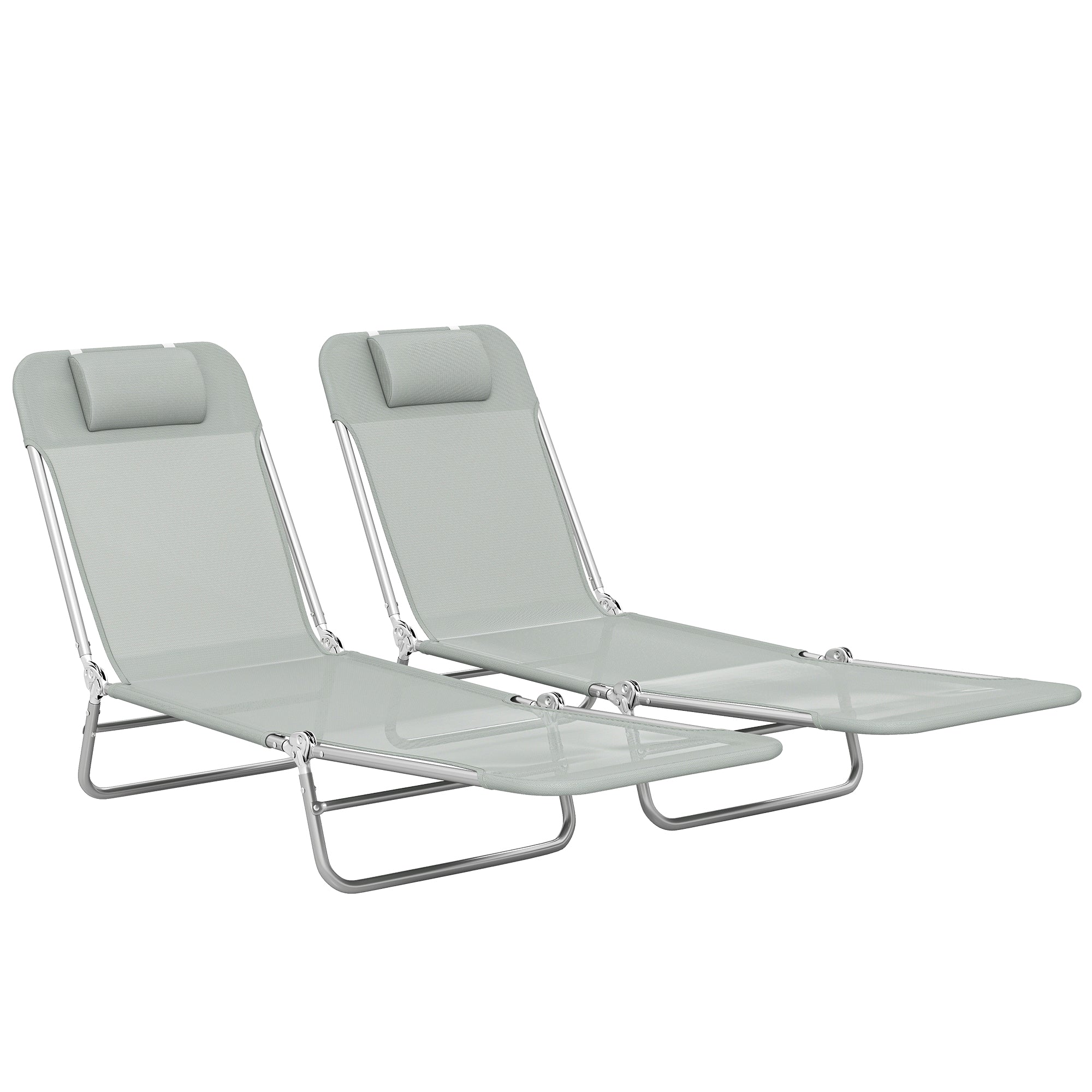Outsunny Set of Two Steel Frame Sun Loungers, with Reclining Backs - Light Grey 