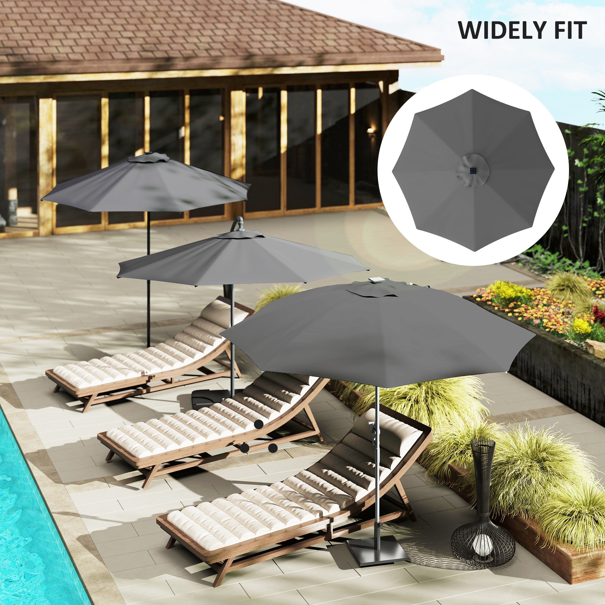 Outsunny 3 m Replacement Parasol Canopy with Top Vent, UPF 50+ Garden Parasol Replacement Canopy, 8 Rib Parasol Cover Replacement Fits Various Frames, Grey 