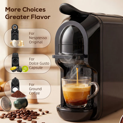 HOMCOM Pod Coffee Machine for Nespresso, Dolce Gusto Capsule & Ground Coffee, Small Semi Automatic Coffee Maker, 19 Bar, 0.6L 