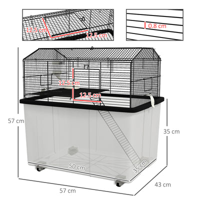 PawHut Two-Tier Gerbil Cage, Hamster Cage for Dwarf Hamster, Syrian Hamster w/ Wheels, Deep Bottom, Food Dish, Water Bottle 