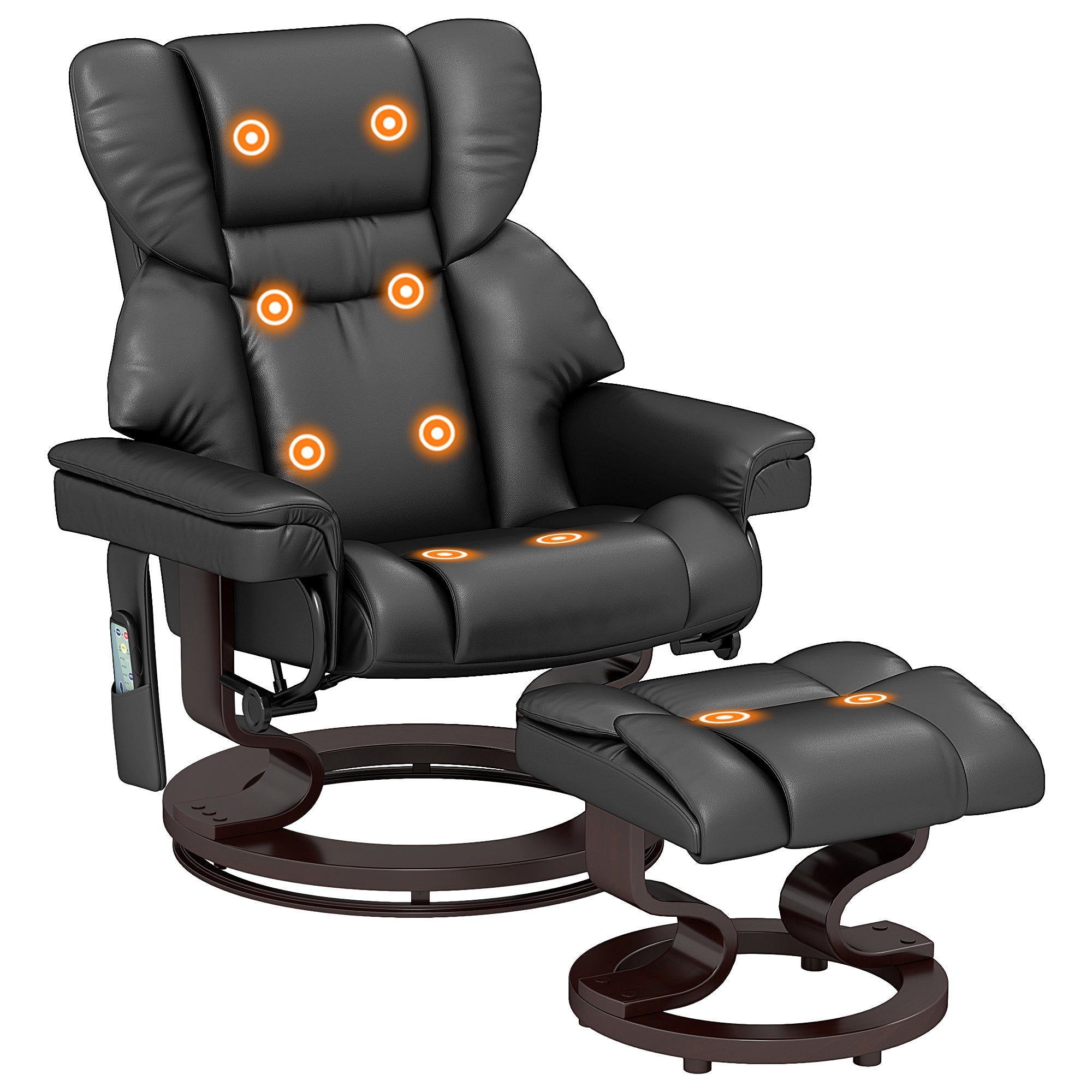 HOMCOM Massage Recliner Chair with Footstool, Upholstered Reclining Armchair with Adjustable Backrest, Steel Frame and Wood Base, Swivel Chair for Living Room, Bedroom, Black 