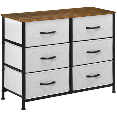 HOMCOM Fabric Chest of Drawers, Industrial Storage Bedroom Dresser with 6 Fabric Drawers, Steel Frame and Wooden Top for Nursery, Living Room, Hallway, Grey 