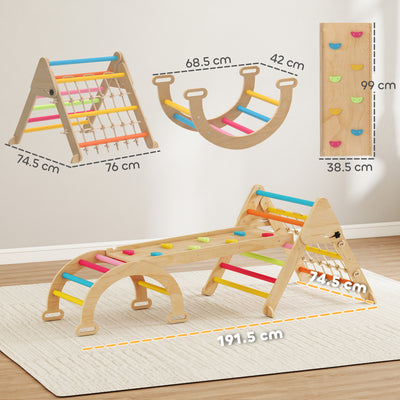 AIYAPLAY 8-in-1 Toddler Climbing Frame, Indoor Play Triangle Set with Slide, Arch and Triangle Ladder, Multicolour 