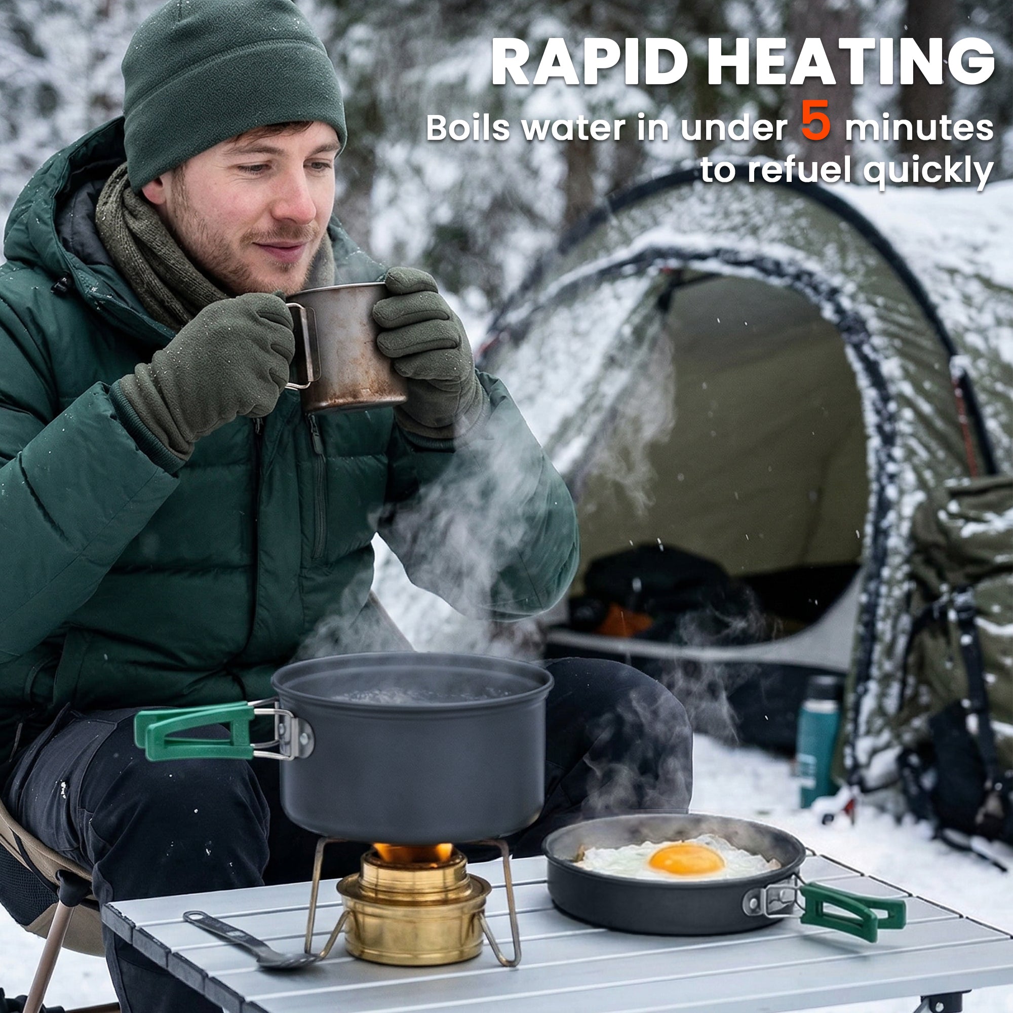 Outsunny Camping Cookware Set, 8-Piece Ultralight Camping Cooking Kit with Anti-Scald Handles, Grey 