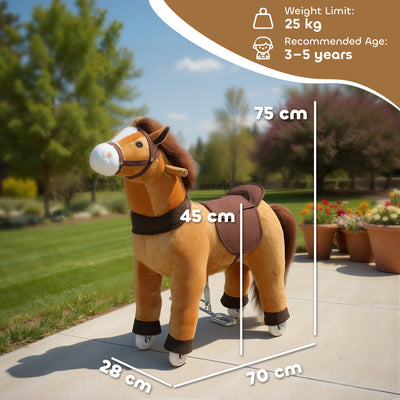 AIYAPLAY Ride On Horse, Plush Walking Horse Toy with Wheels and Saddle for Ages 3-5 Years Old, Brown 