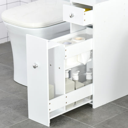 HOMCOM Bathroom Slim Floor Cabinet Narrow Wooden Storage Home Bath Toilet Cupboard Organiser Unit with Drawers White 