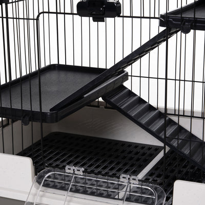 PawHut Four-Tier Small Animal Cage, for Bunnies, Ferrets, Chinchillas w/ Wheels, Tray - Black 