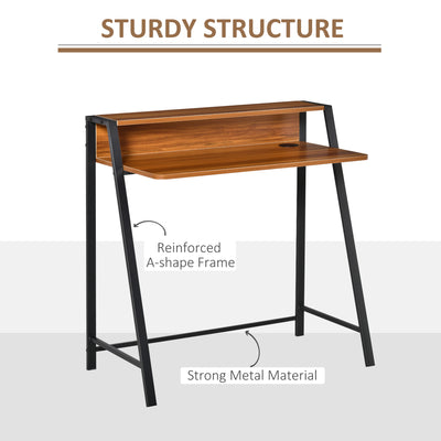 HOMCOM Writing Desk Computer Table Home Office PC Laptop Workstation Storage Shelf 84L x 45W cm Walnut 