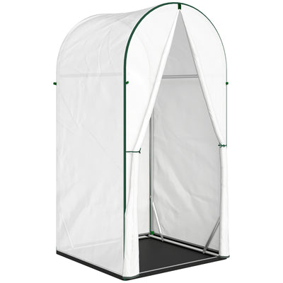 Outsunny Mini Greenhouse, Portable Green House with Roll-Up Door, PE Base, Small Greenhouse, 100 x 100 x 195 cm, White 