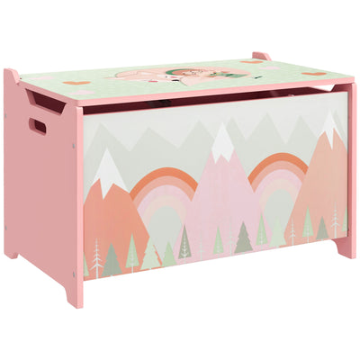 ZONEKIZ Toy Box, Kids Storage Chest, with Lid, Safety Hinge - Pink 