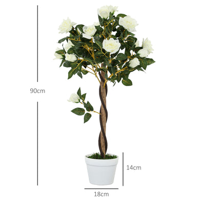 Outsunny Set of Two Faux Rose Trees - White 